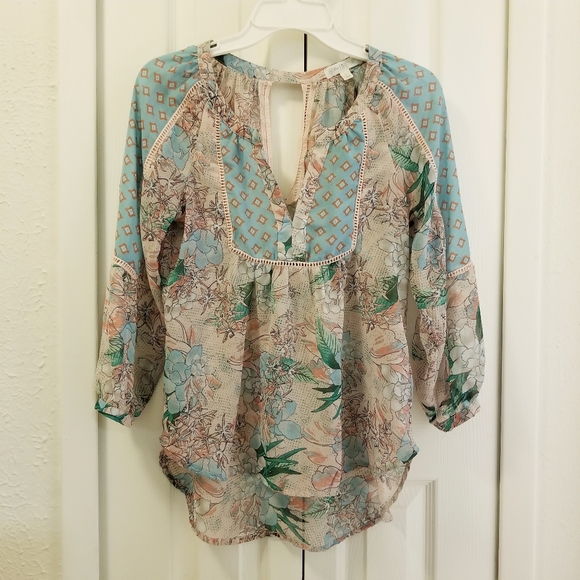 Boho Floral V Neck Collar , Blouse by Love Fire - Picture 4 of 5